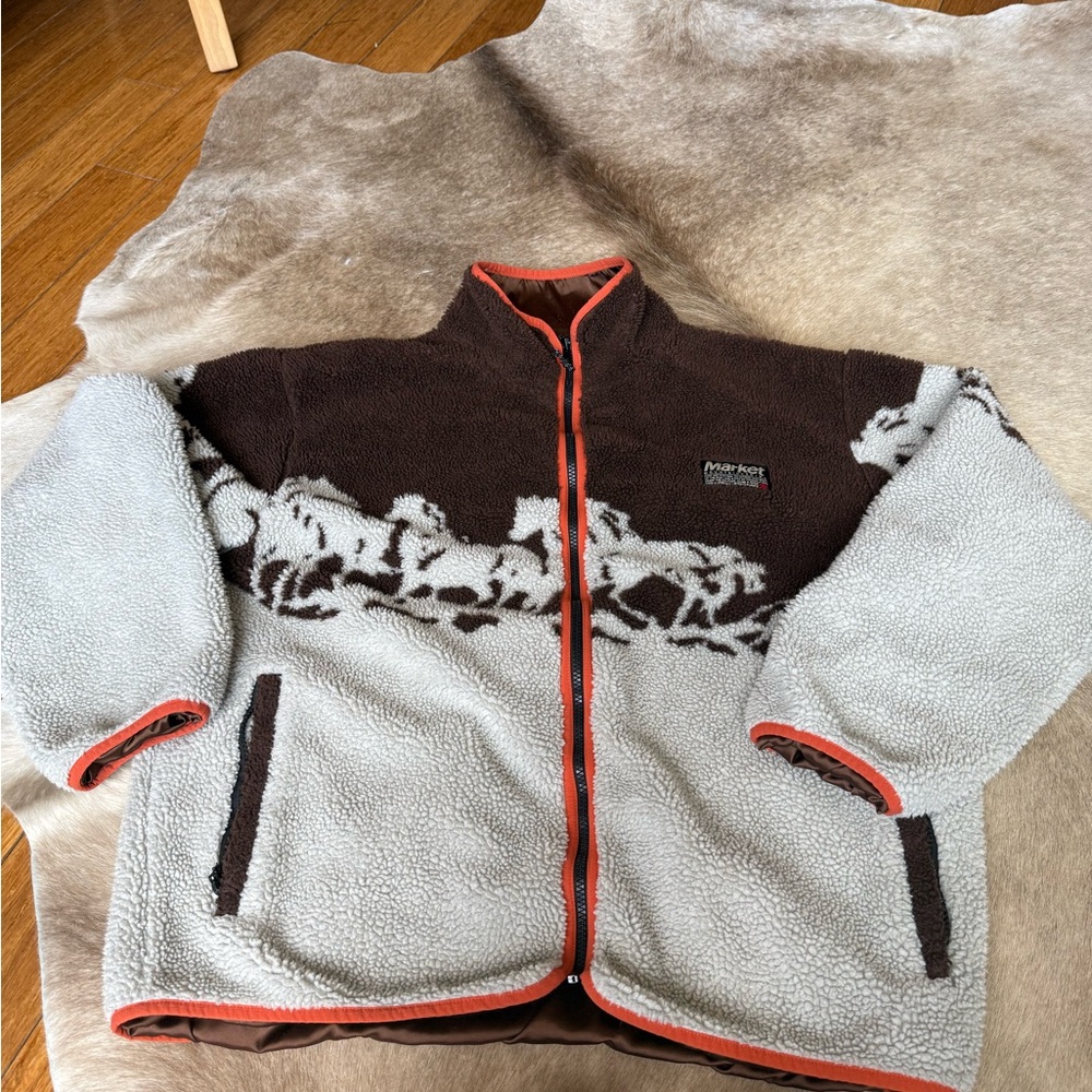 Market Brown and Cream Fleece Jacket with Horse Design